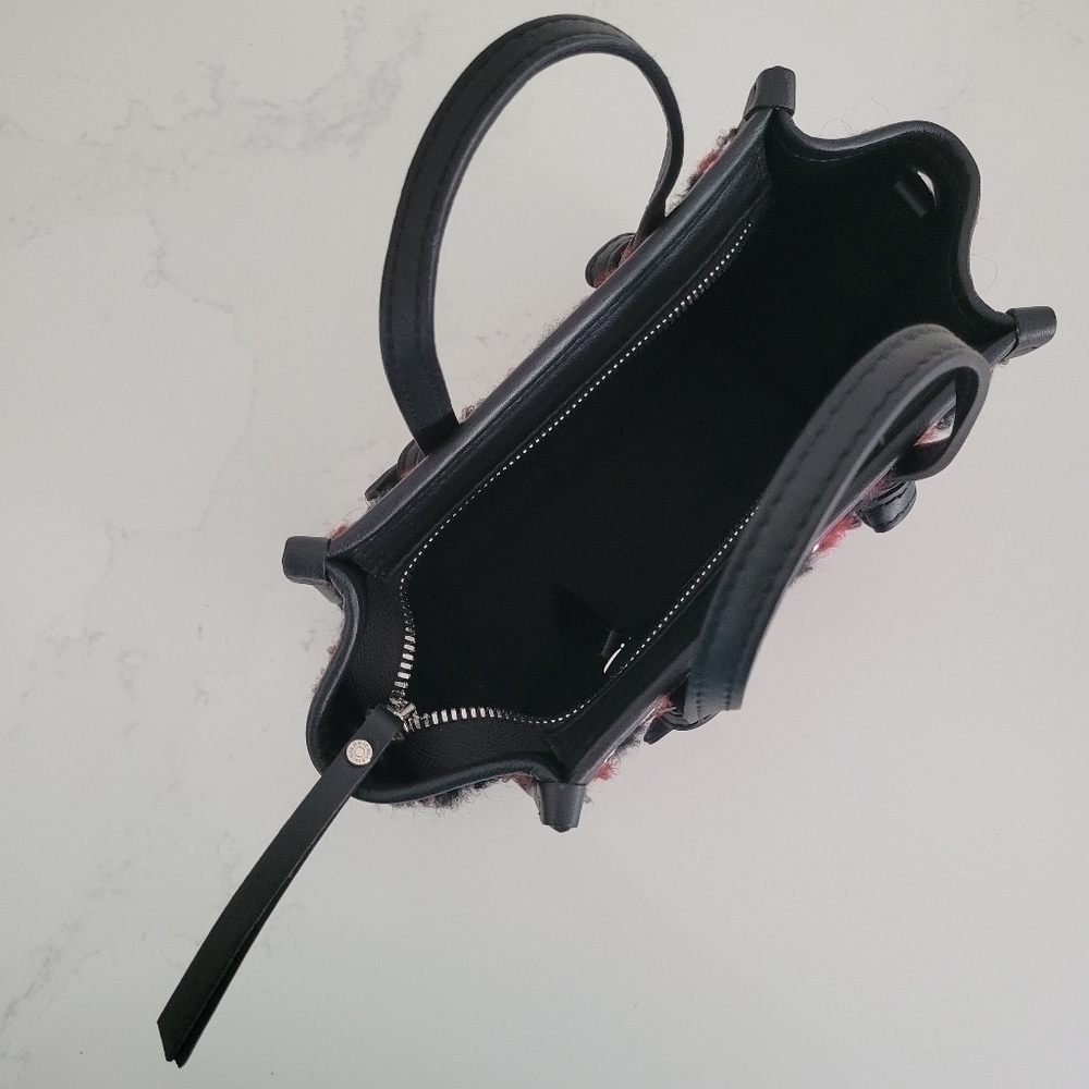 Gianni Chiarini Miss Marcella Mini Tweed Plaid Tote Satchel Purse Bag Red Black - Picture 7 of 10